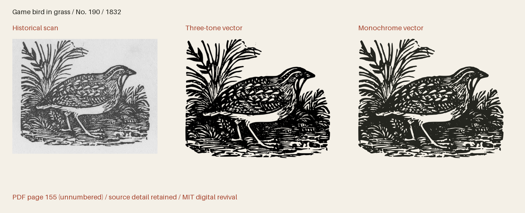 Historical scan beside the three-tone and monochrome vector revivals