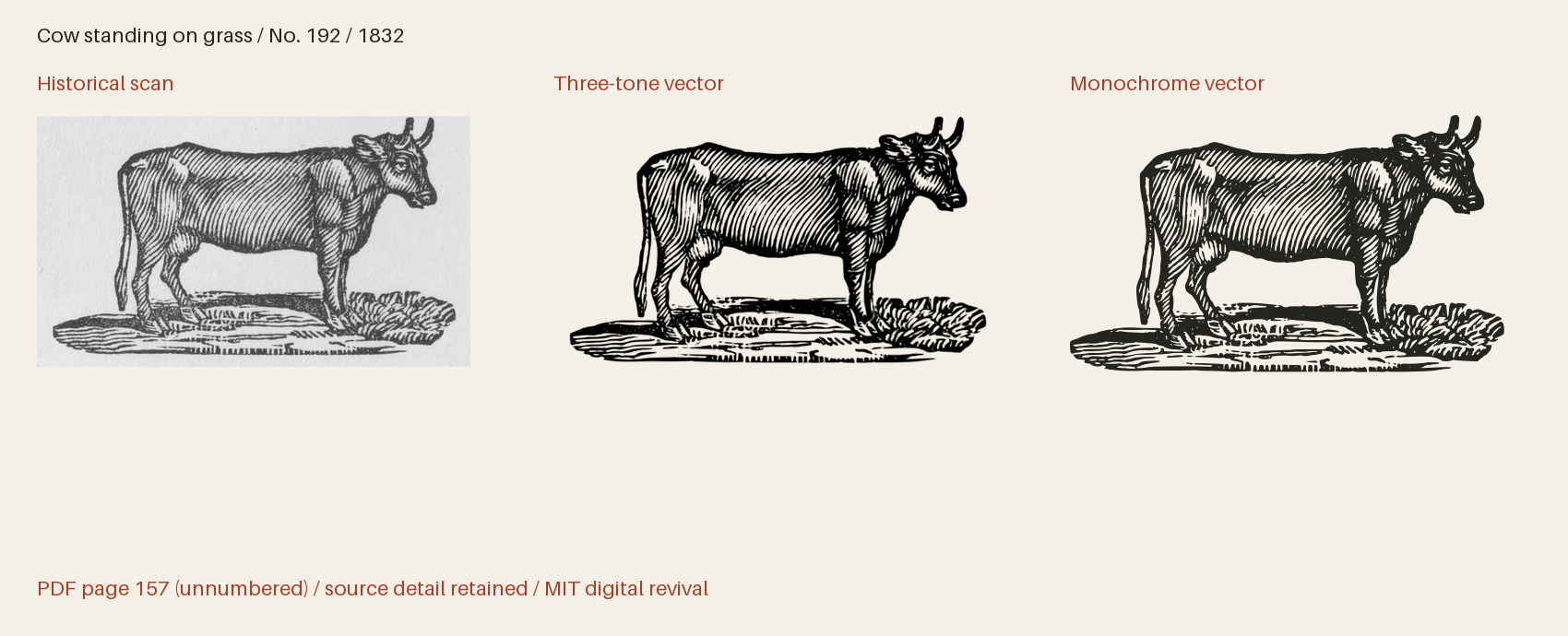 Historical scan beside the three-tone and monochrome vector revivals