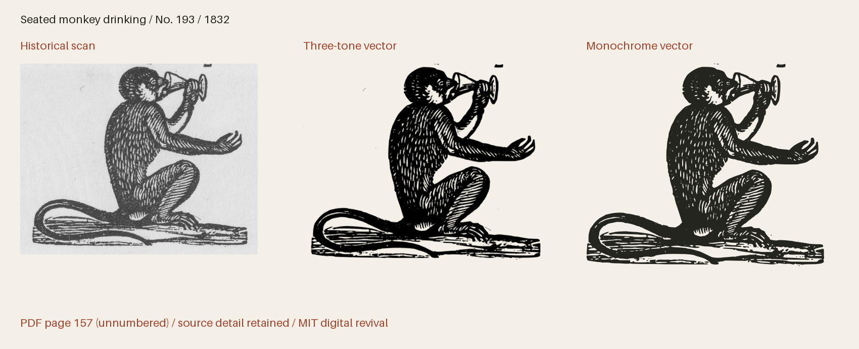 Historical scan beside the three-tone and monochrome vector revivals