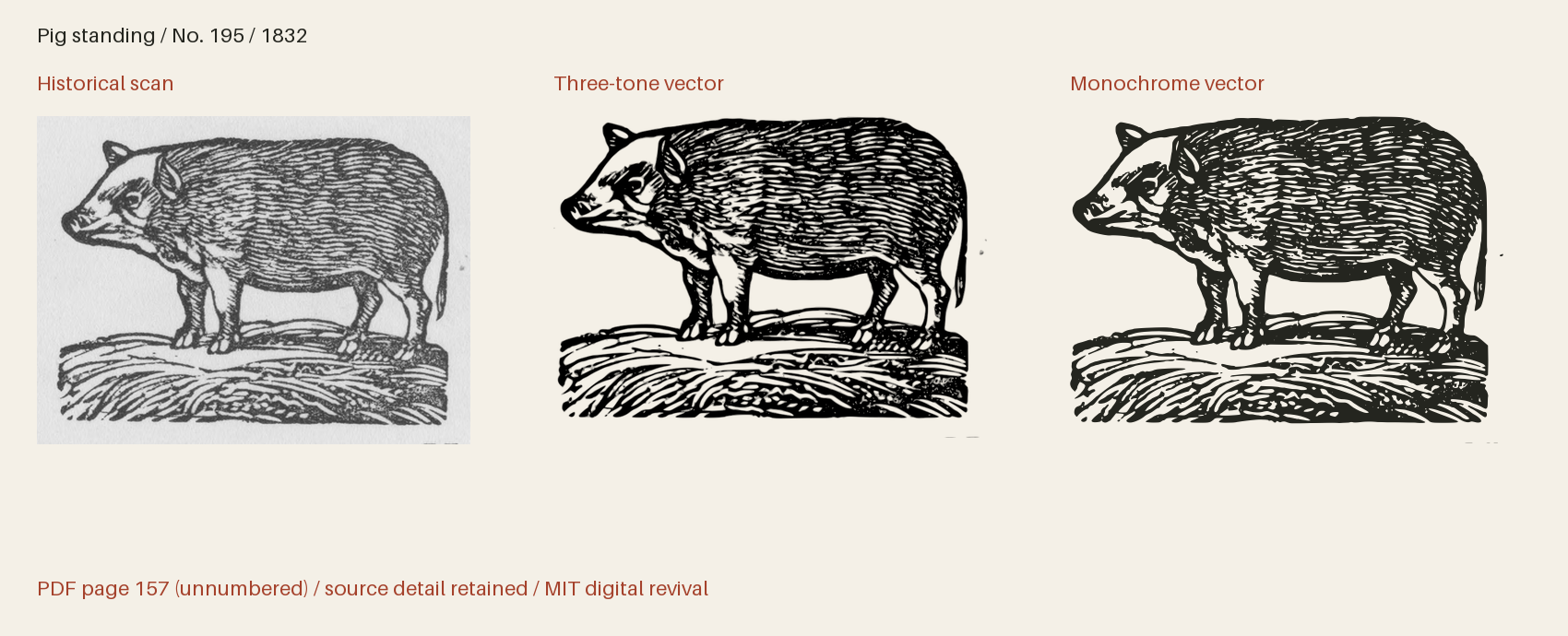 Historical scan beside the three-tone and monochrome vector revivals
