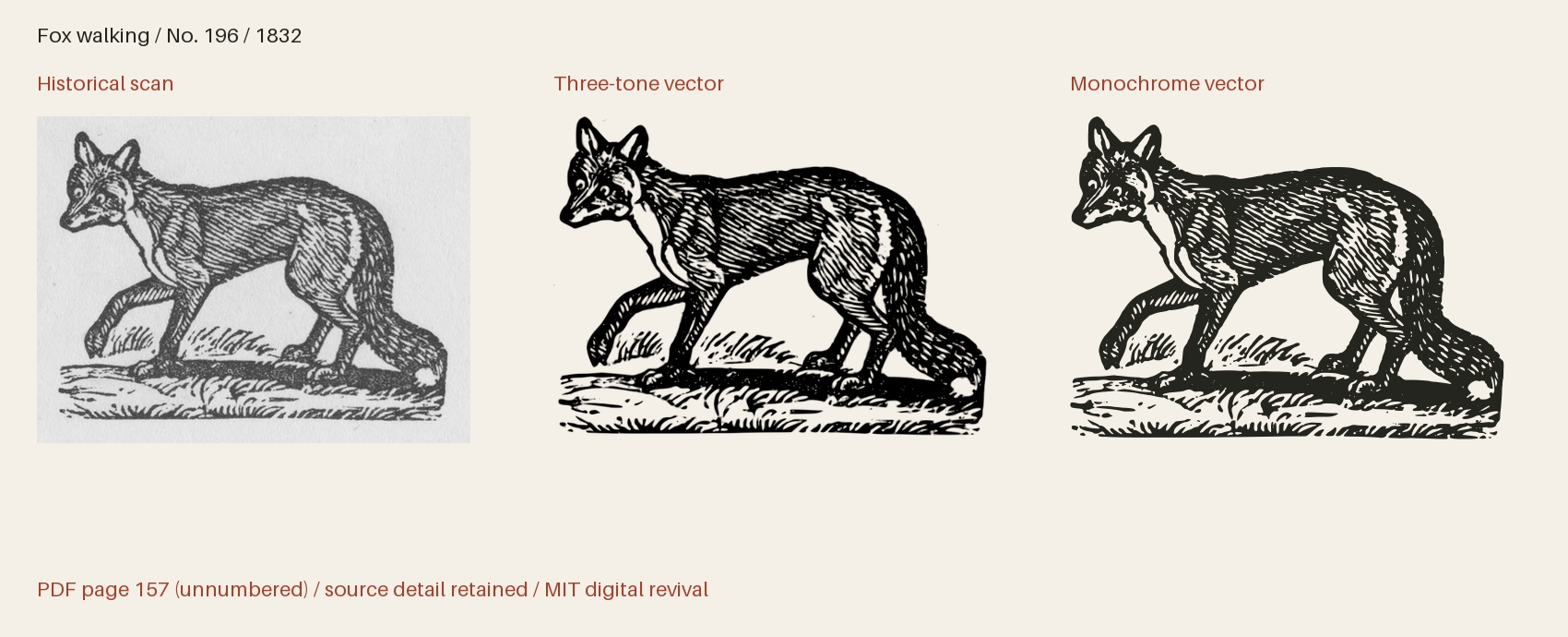 Historical scan beside the three-tone and monochrome vector revivals