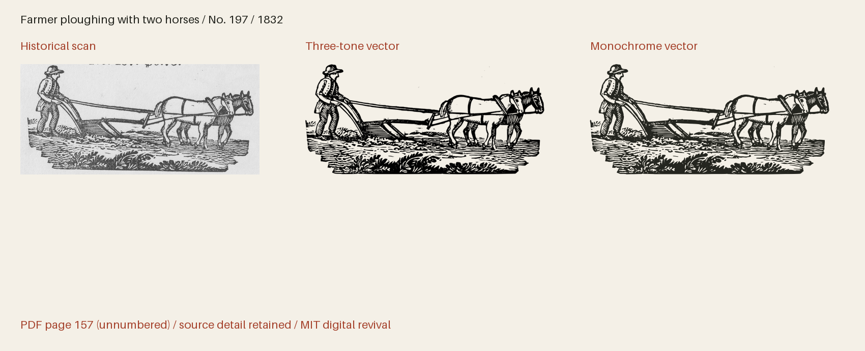 Historical scan beside the three-tone and monochrome vector revivals