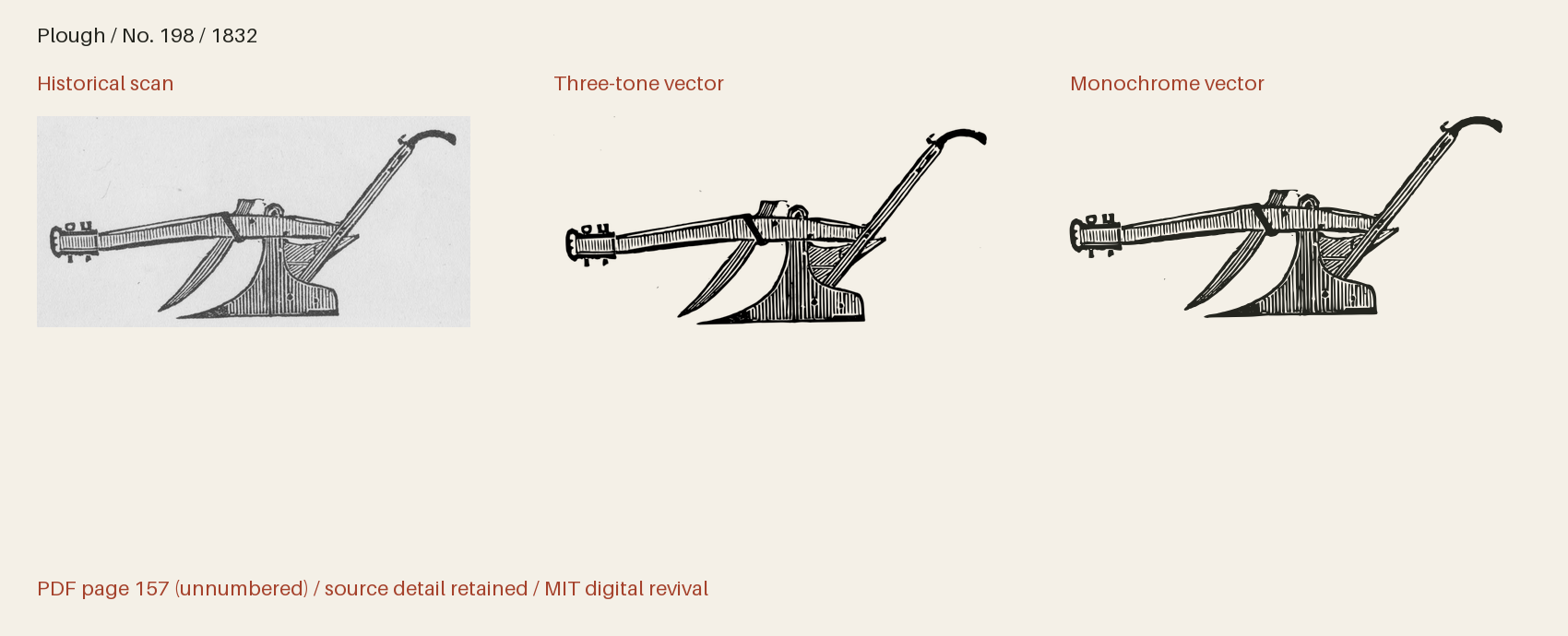 Historical scan beside the three-tone and monochrome vector revivals