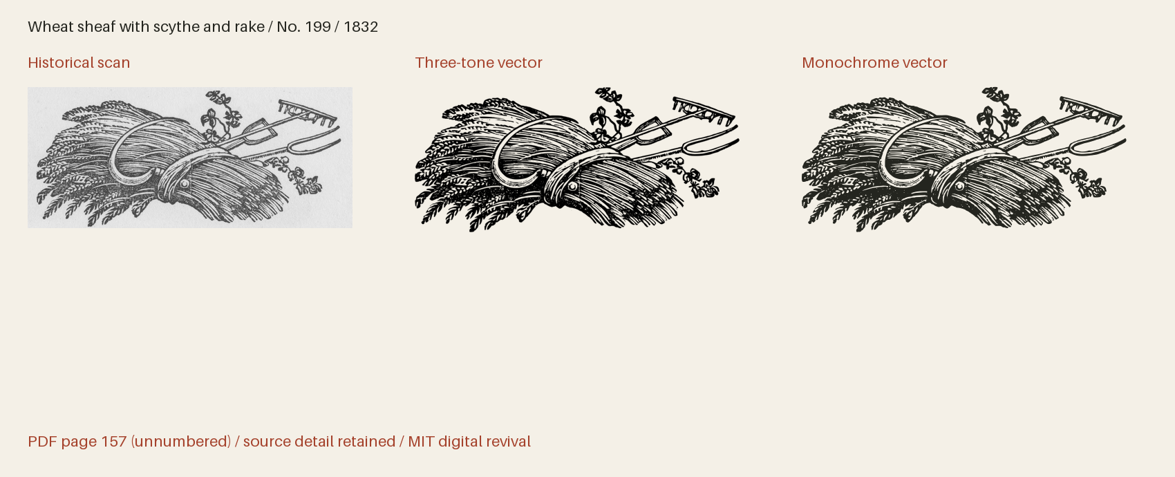 Historical scan beside the three-tone and monochrome vector revivals