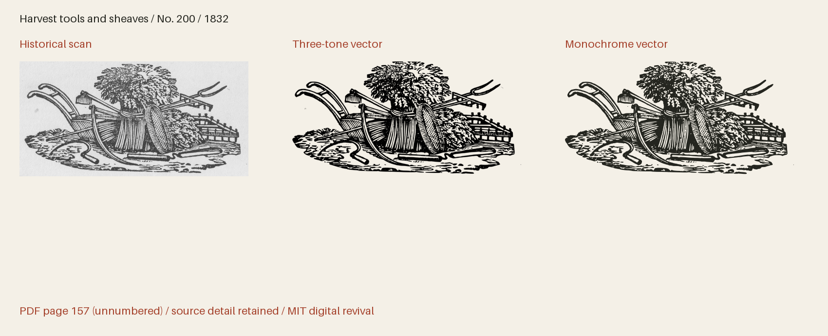 Historical scan beside the three-tone and monochrome vector revivals