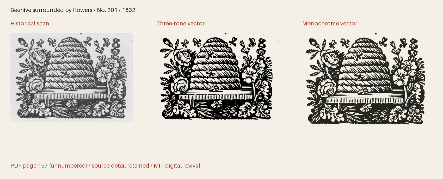 Historical scan beside the three-tone and monochrome vector revivals