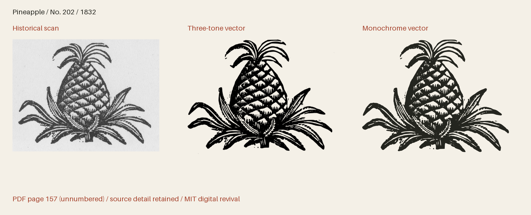 Historical scan beside the three-tone and monochrome vector revivals