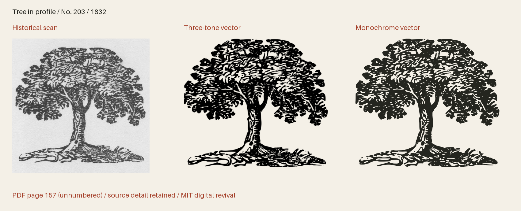 Historical scan beside the three-tone and monochrome vector revivals