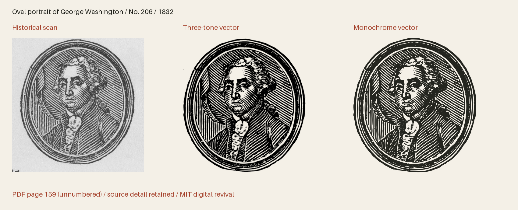 Historical scan beside the three-tone and monochrome vector revivals