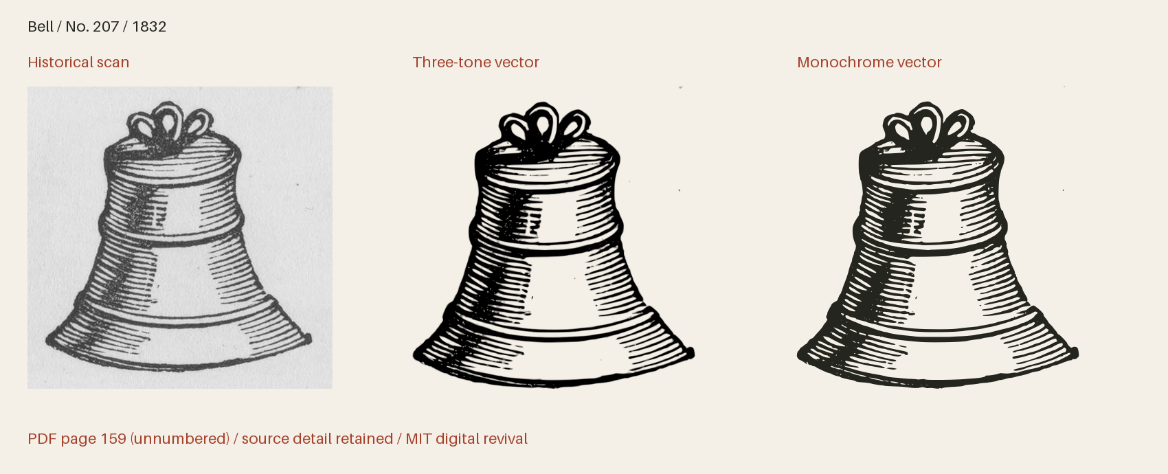 Historical scan beside the three-tone and monochrome vector revivals
