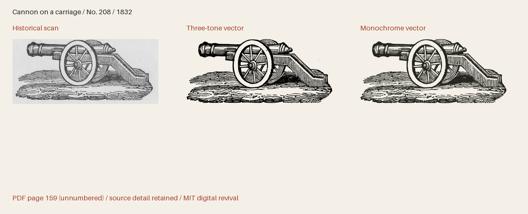 Historical scan beside the three-tone and monochrome vector revivals