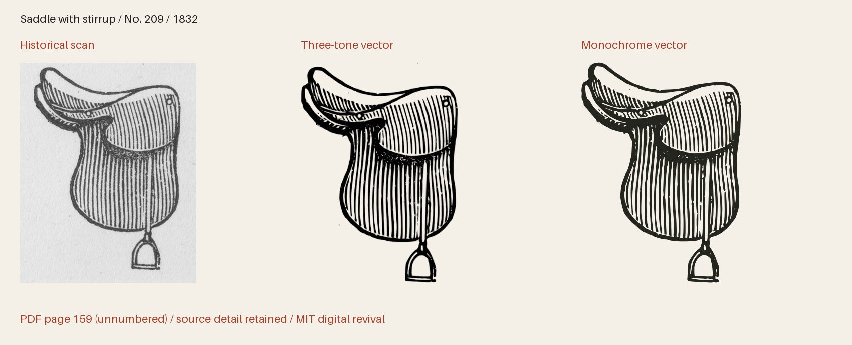 Historical scan beside the three-tone and monochrome vector revivals