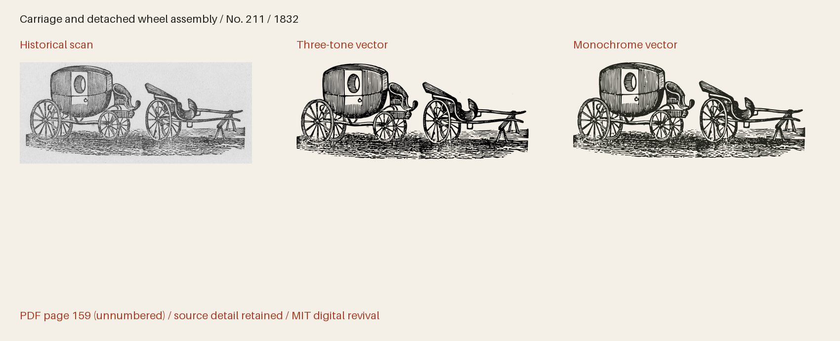 Historical scan beside the three-tone and monochrome vector revivals