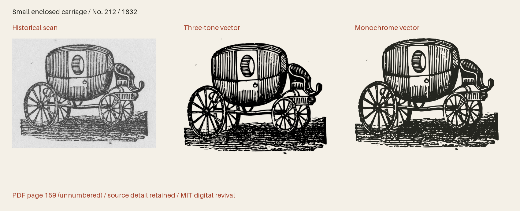 Historical scan beside the three-tone and monochrome vector revivals