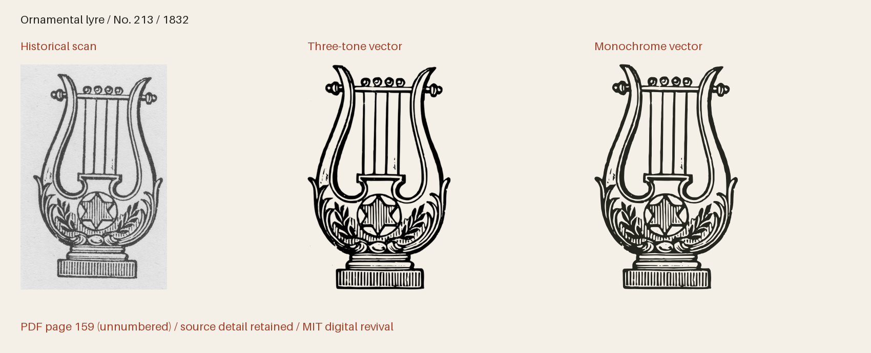 Historical scan beside the three-tone and monochrome vector revivals
