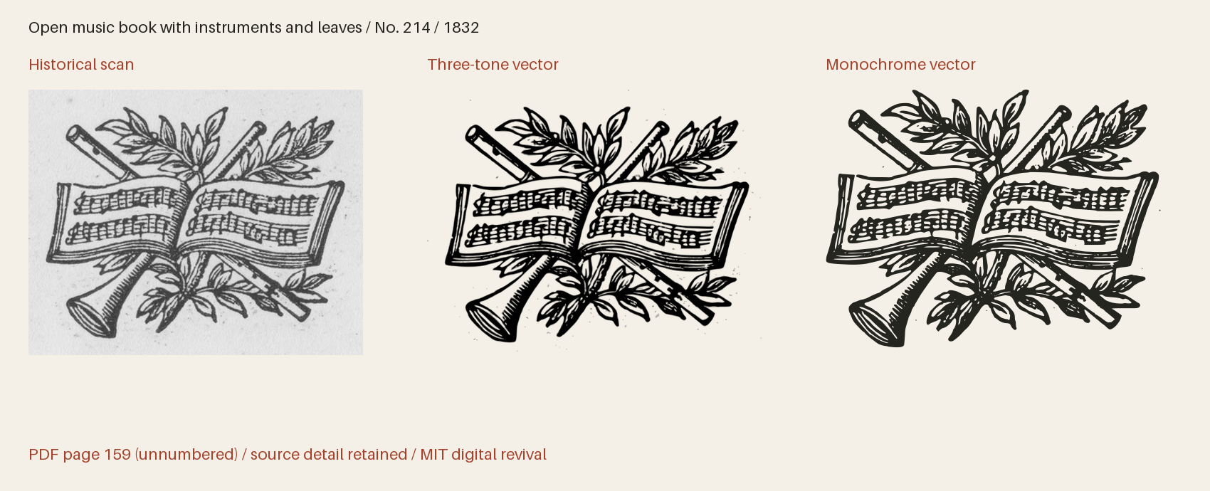 Historical scan beside the three-tone and monochrome vector revivals