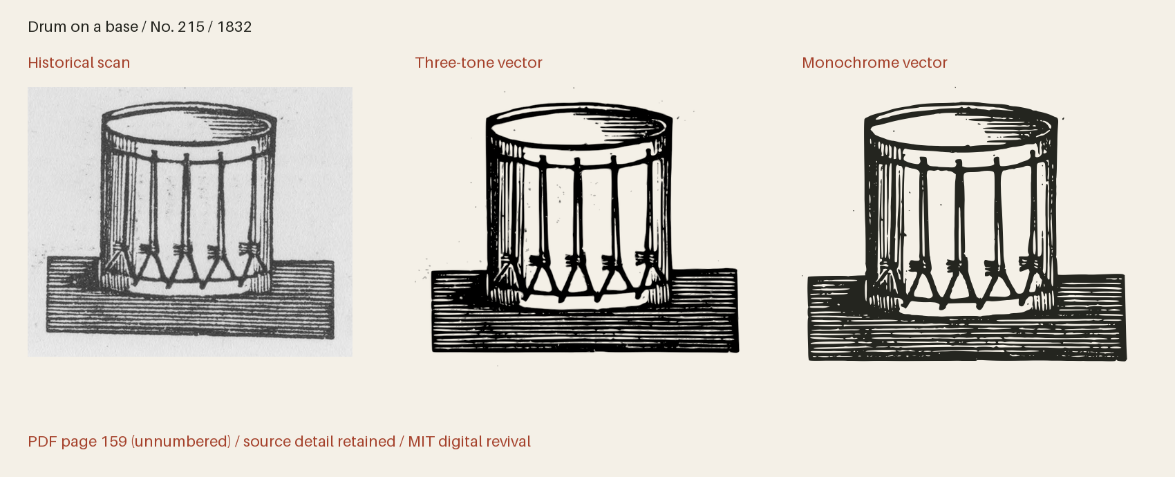 Historical scan beside the three-tone and monochrome vector revivals