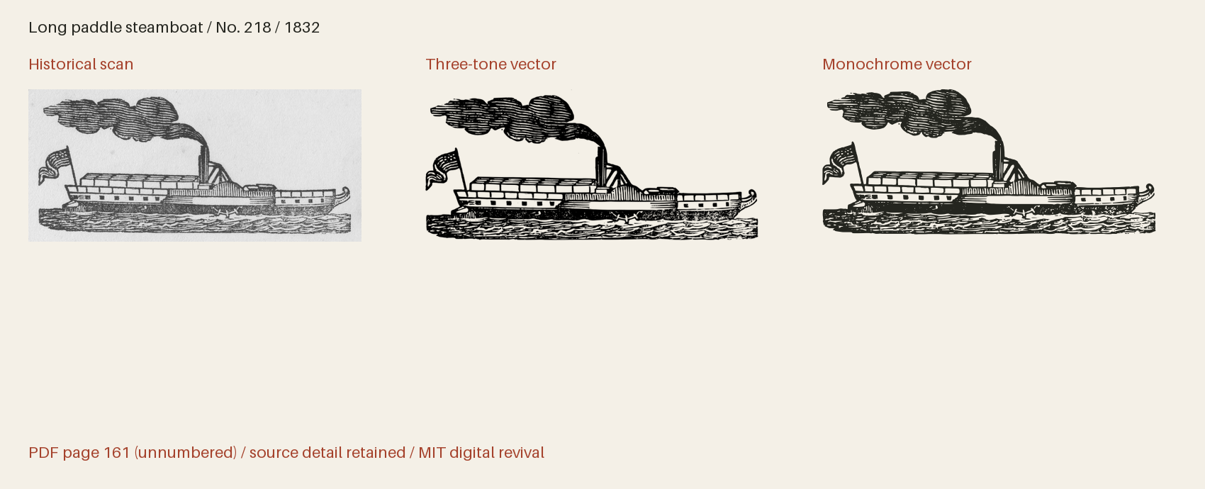 Historical scan beside the three-tone and monochrome vector revivals