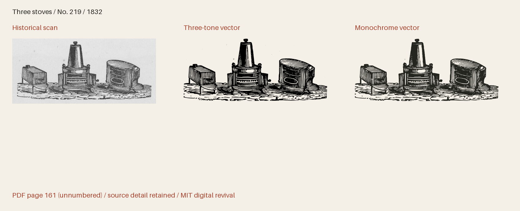 Historical scan beside the three-tone and monochrome vector revivals
