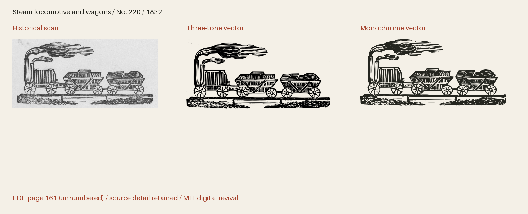 Historical scan beside the three-tone and monochrome vector revivals