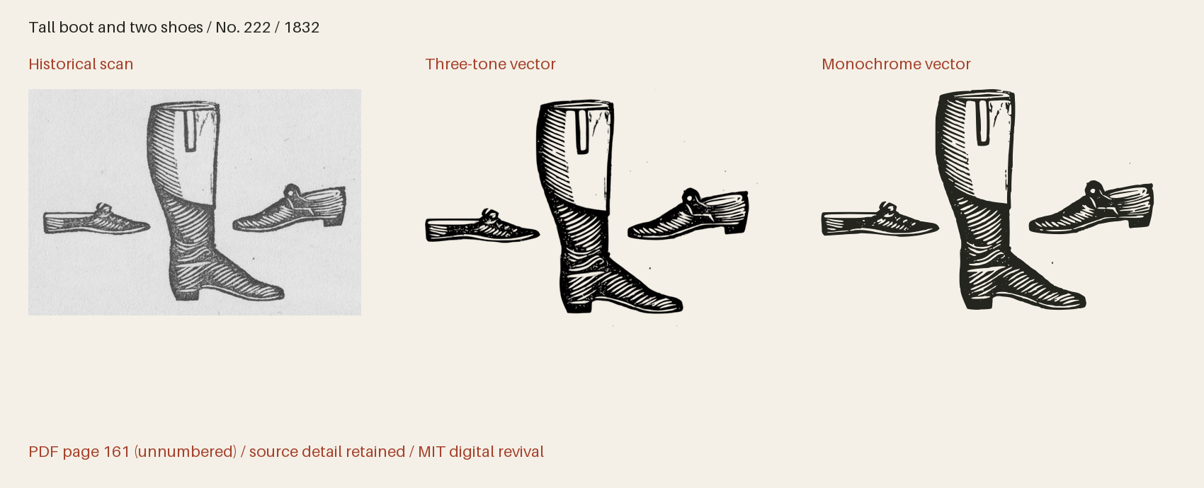 Historical scan beside the three-tone and monochrome vector revivals