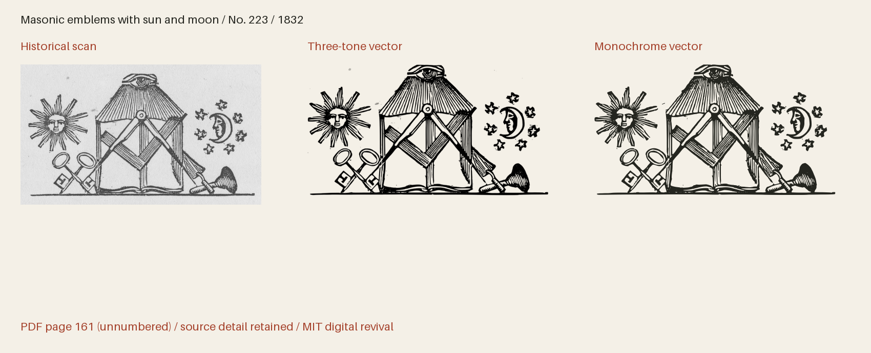 Historical scan beside the three-tone and monochrome vector revivals