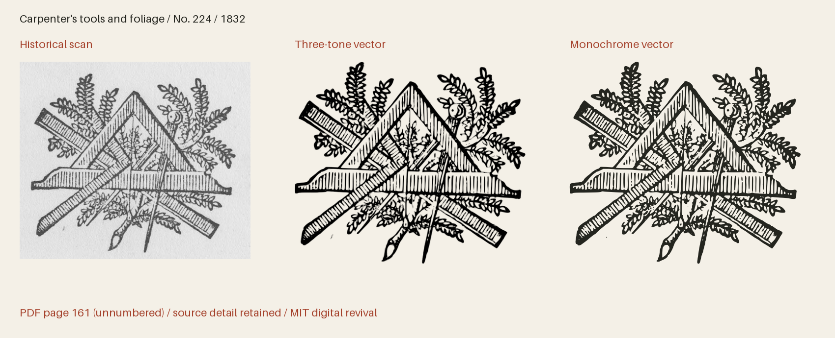 Historical scan beside the three-tone and monochrome vector revivals