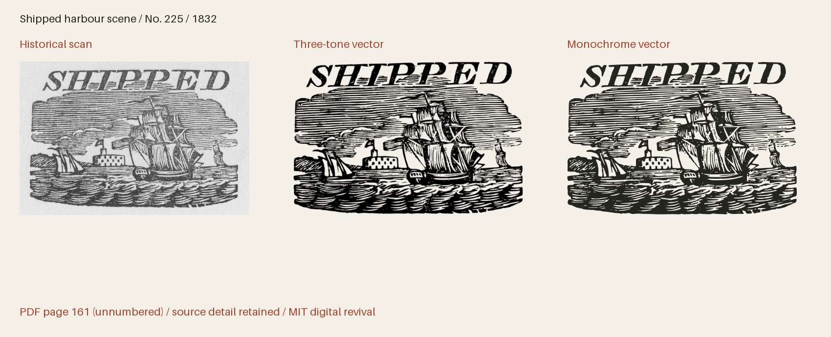 Historical scan beside the three-tone and monochrome vector revivals