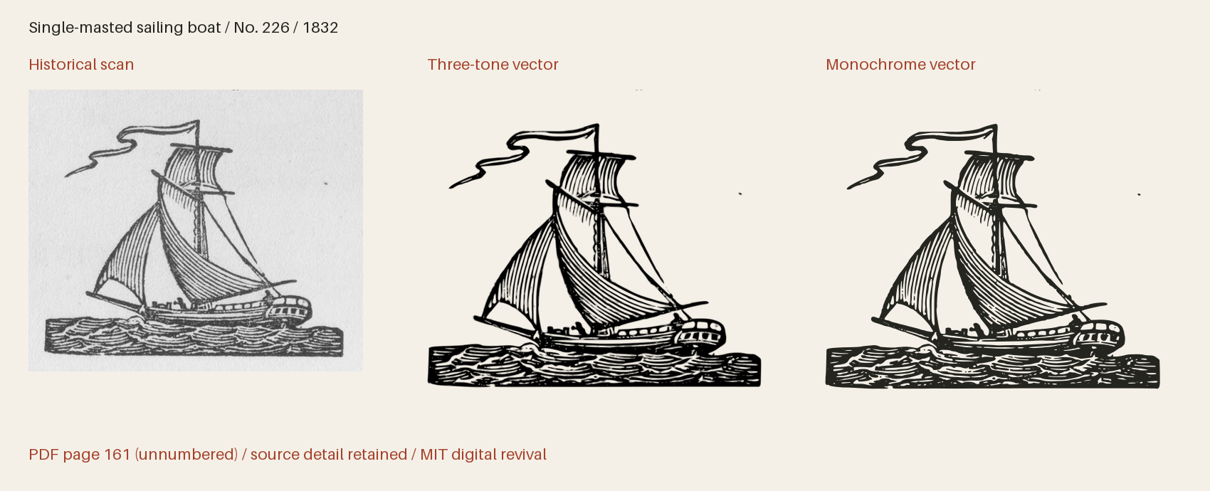 Historical scan beside the three-tone and monochrome vector revivals