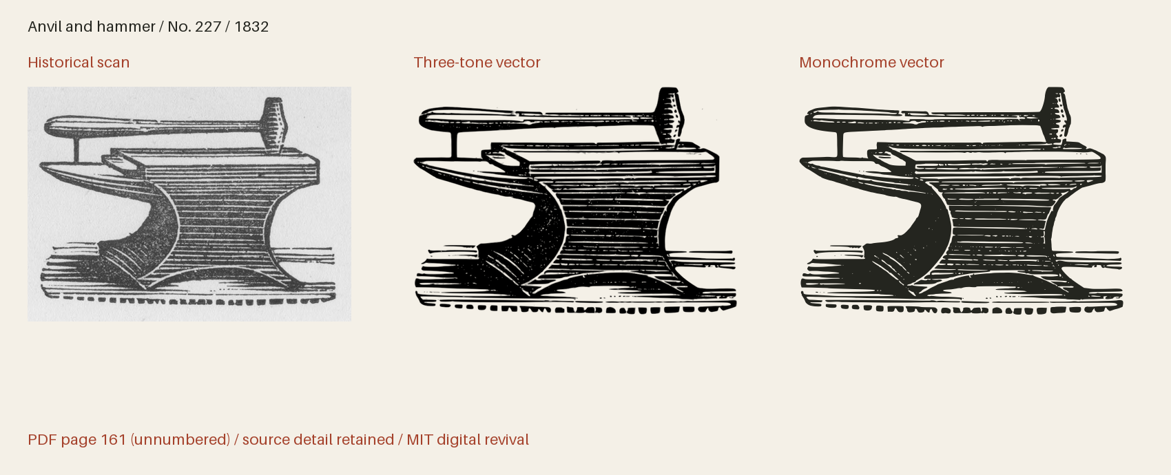 Historical scan beside the three-tone and monochrome vector revivals