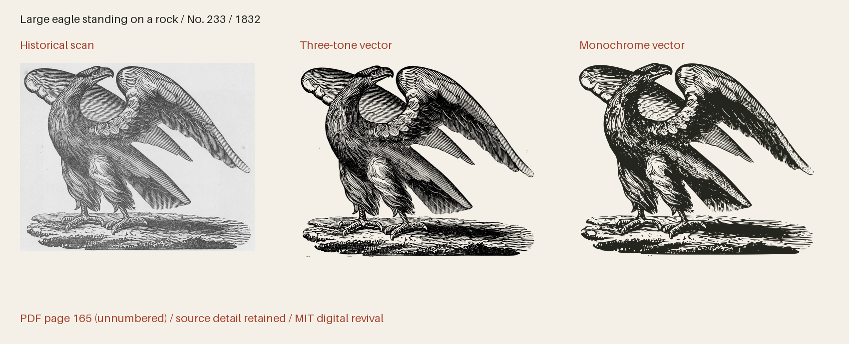 Historical scan beside the three-tone and monochrome vector revivals