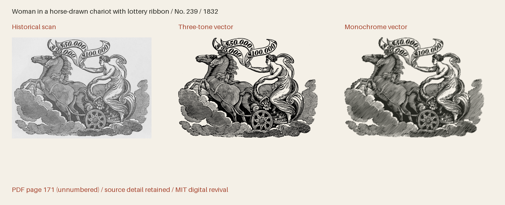 Historical scan beside the three-tone and monochrome vector revivals