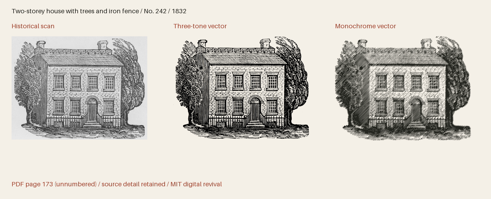 Historical scan beside the three-tone and monochrome vector revivals