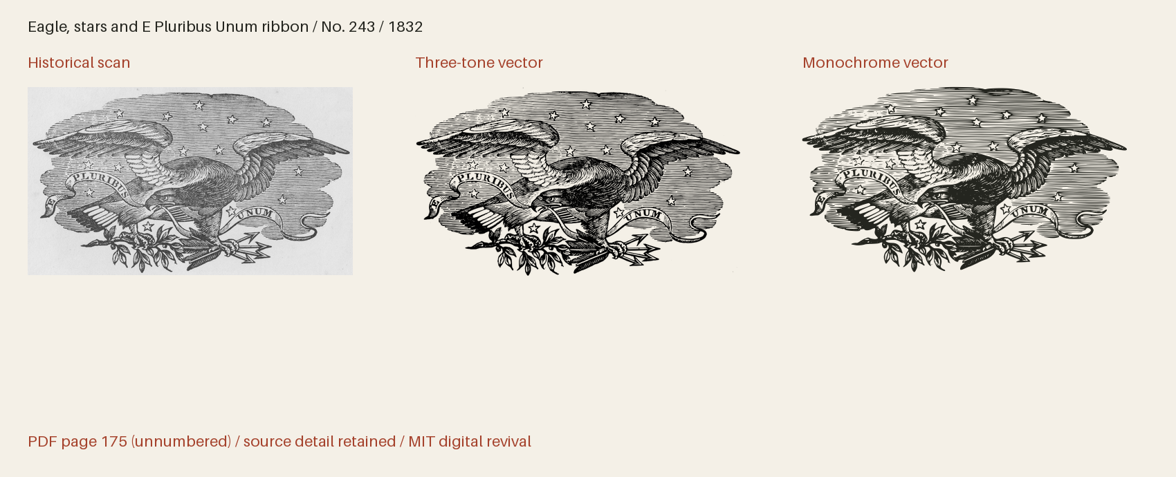 Historical scan beside the three-tone and monochrome vector revivals