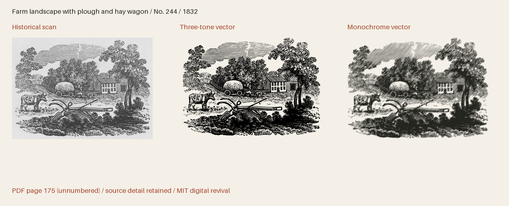 Historical scan beside the three-tone and monochrome vector revivals