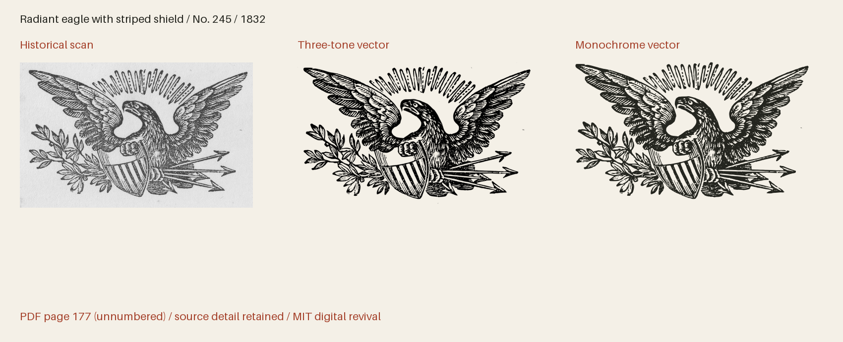 Historical scan beside the three-tone and monochrome vector revivals
