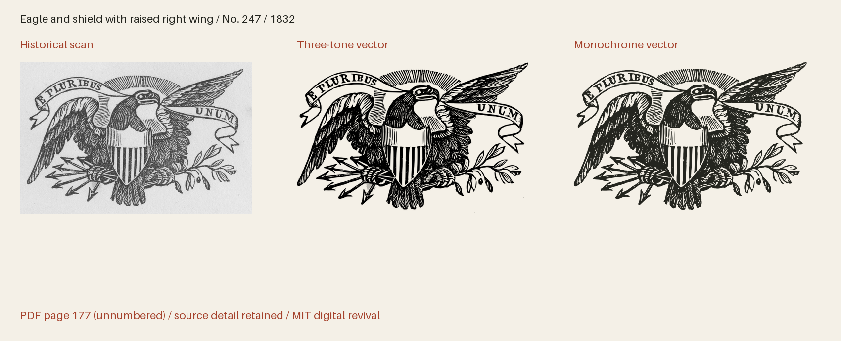 Historical scan beside the three-tone and monochrome vector revivals