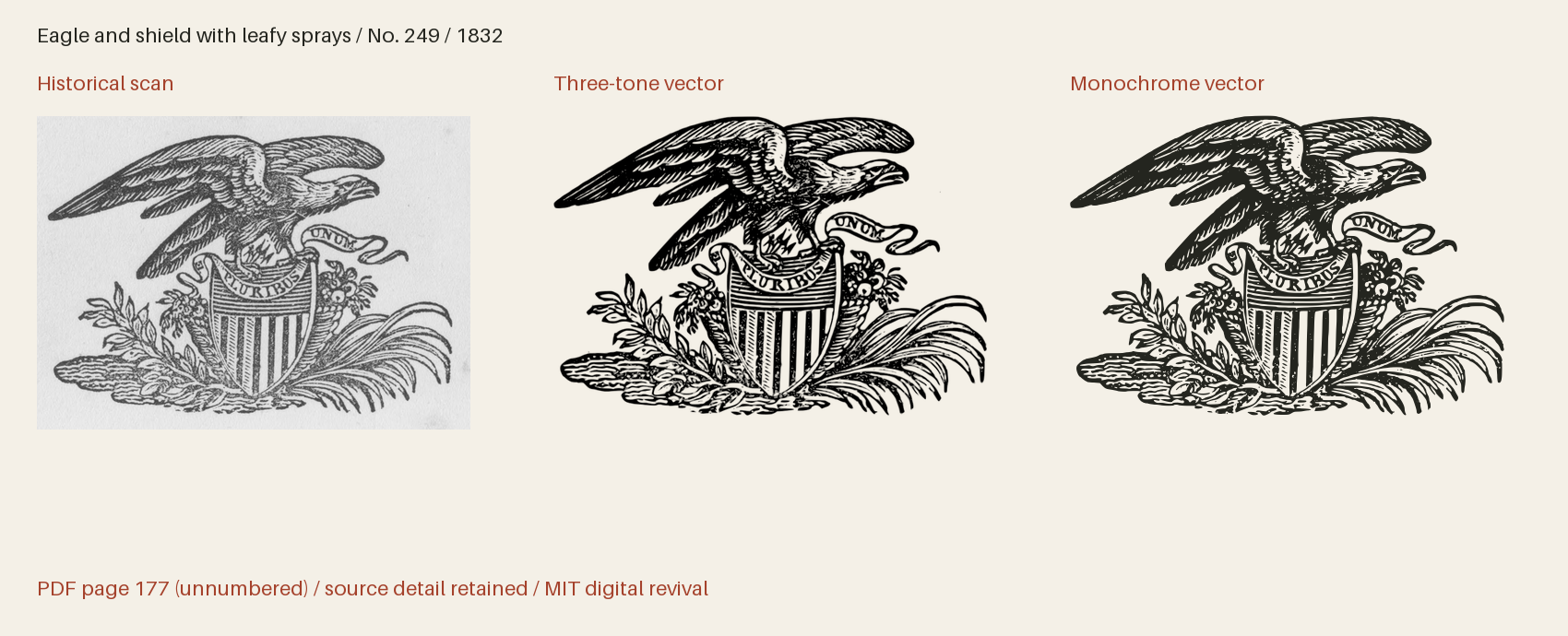 Historical scan beside the three-tone and monochrome vector revivals