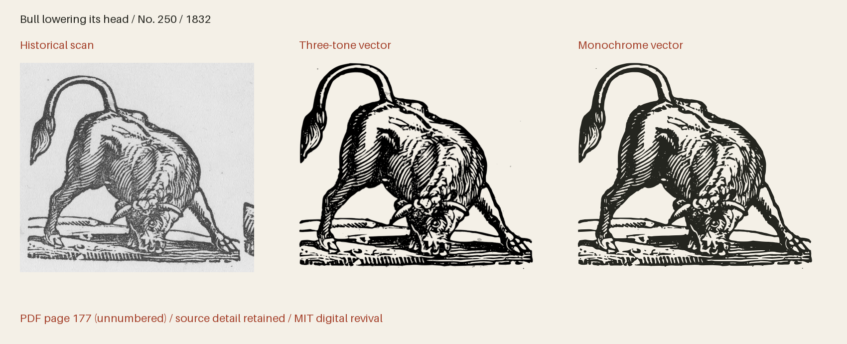 Historical scan beside the three-tone and monochrome vector revivals