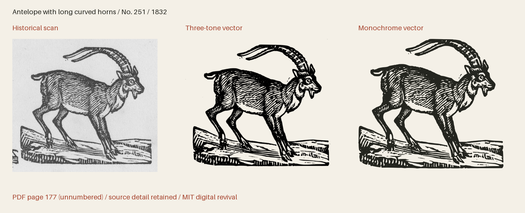 Historical scan beside the three-tone and monochrome vector revivals