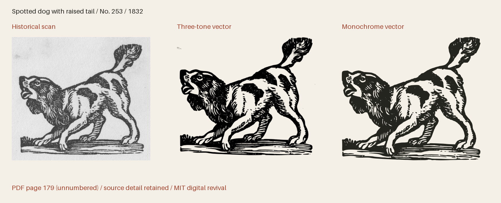 Historical scan beside the three-tone and monochrome vector revivals