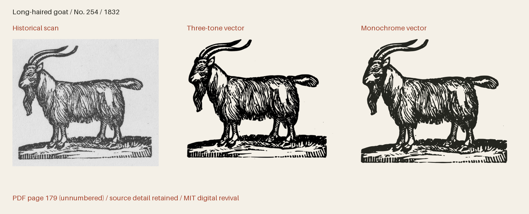 Historical scan beside the three-tone and monochrome vector revivals