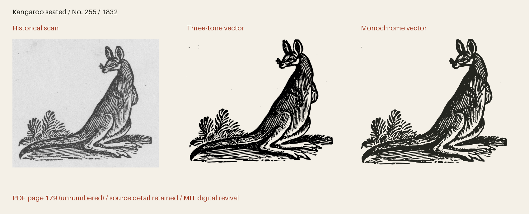 Historical scan beside the three-tone and monochrome vector revivals