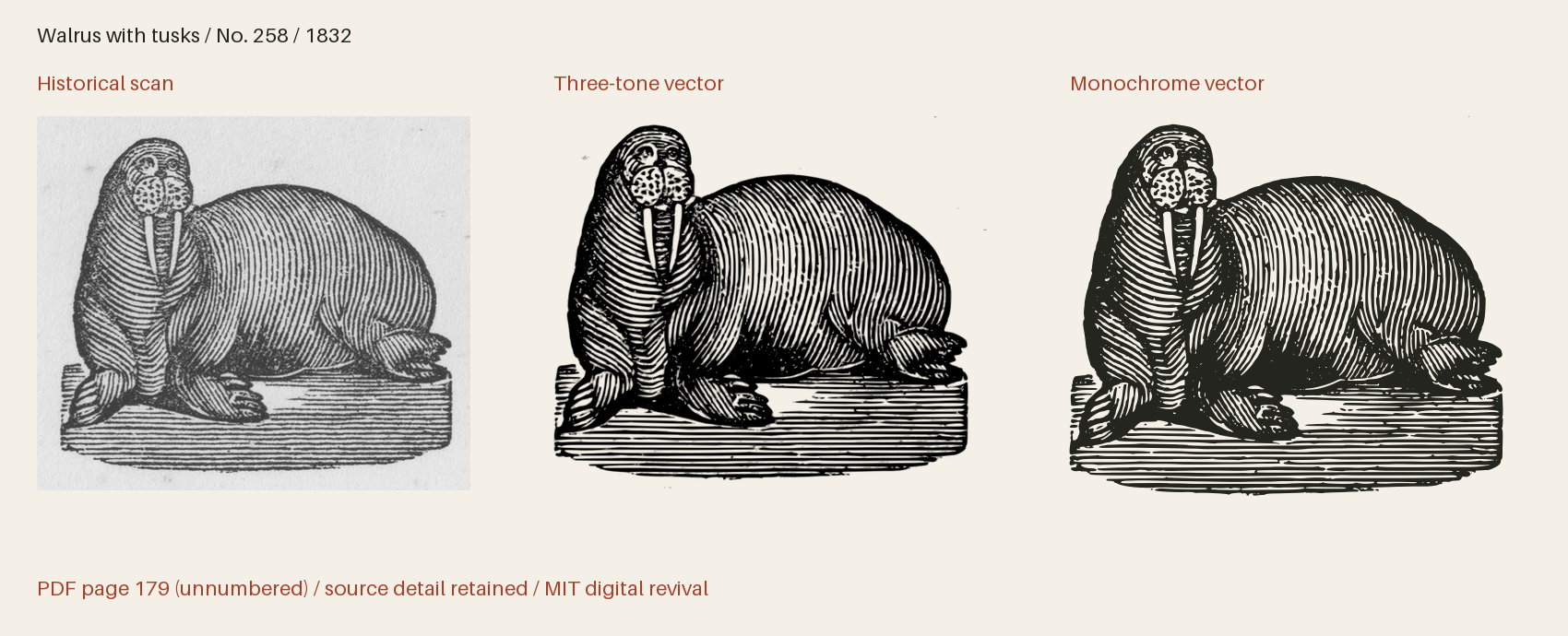 Historical scan beside the three-tone and monochrome vector revivals