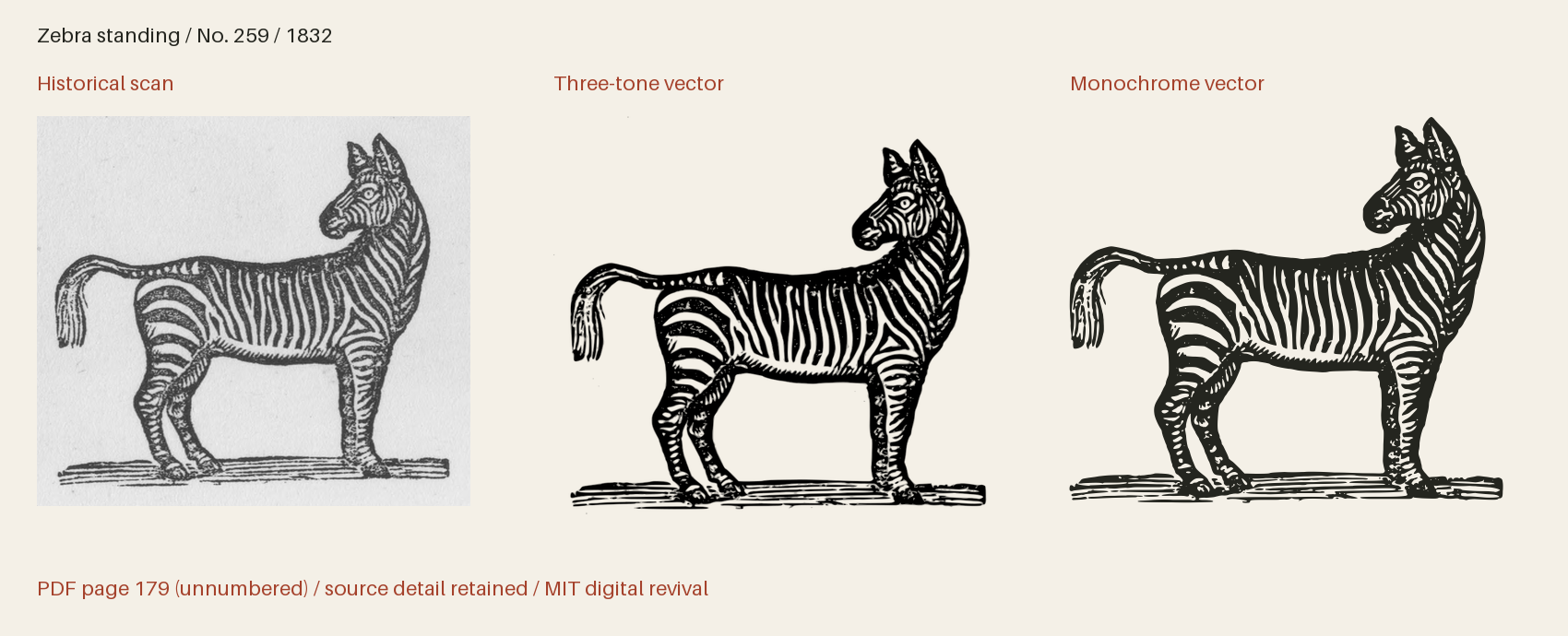 Historical scan beside the three-tone and monochrome vector revivals