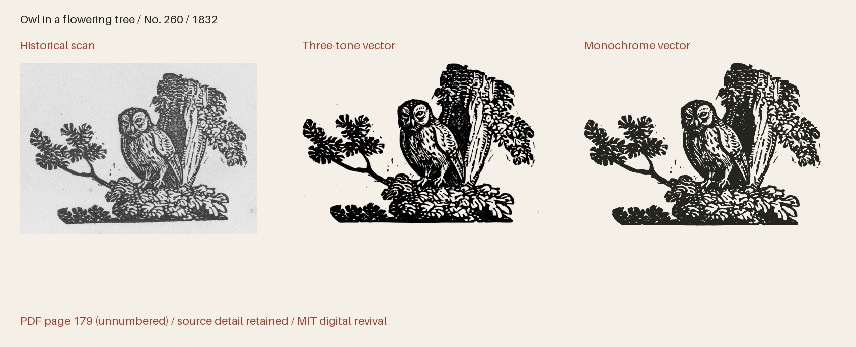 Historical scan beside the three-tone and monochrome vector revivals