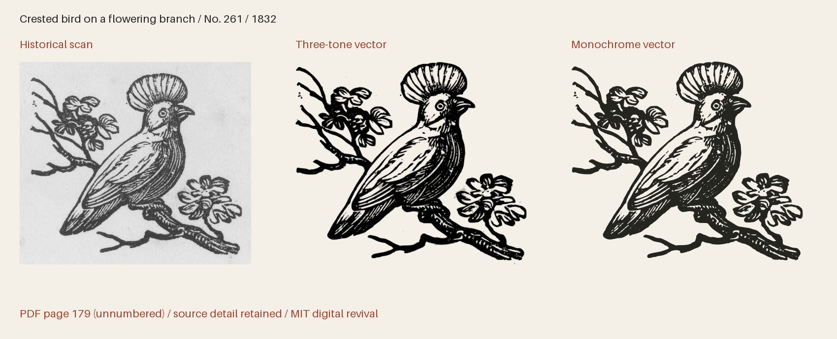 Historical scan beside the three-tone and monochrome vector revivals