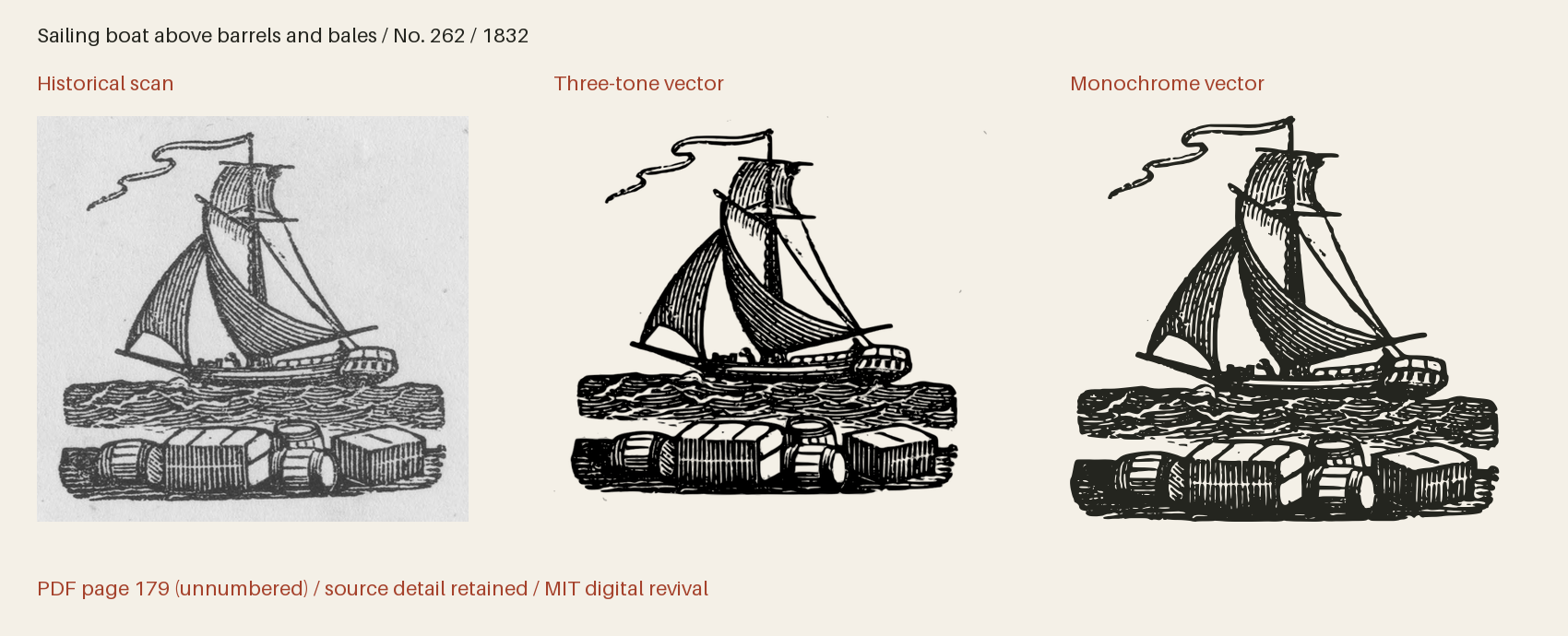 Historical scan beside the three-tone and monochrome vector revivals