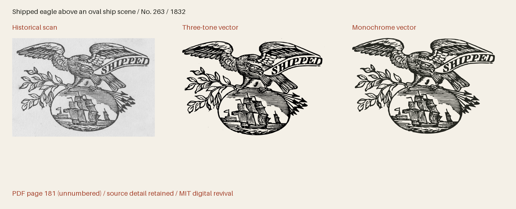Historical scan beside the three-tone and monochrome vector revivals