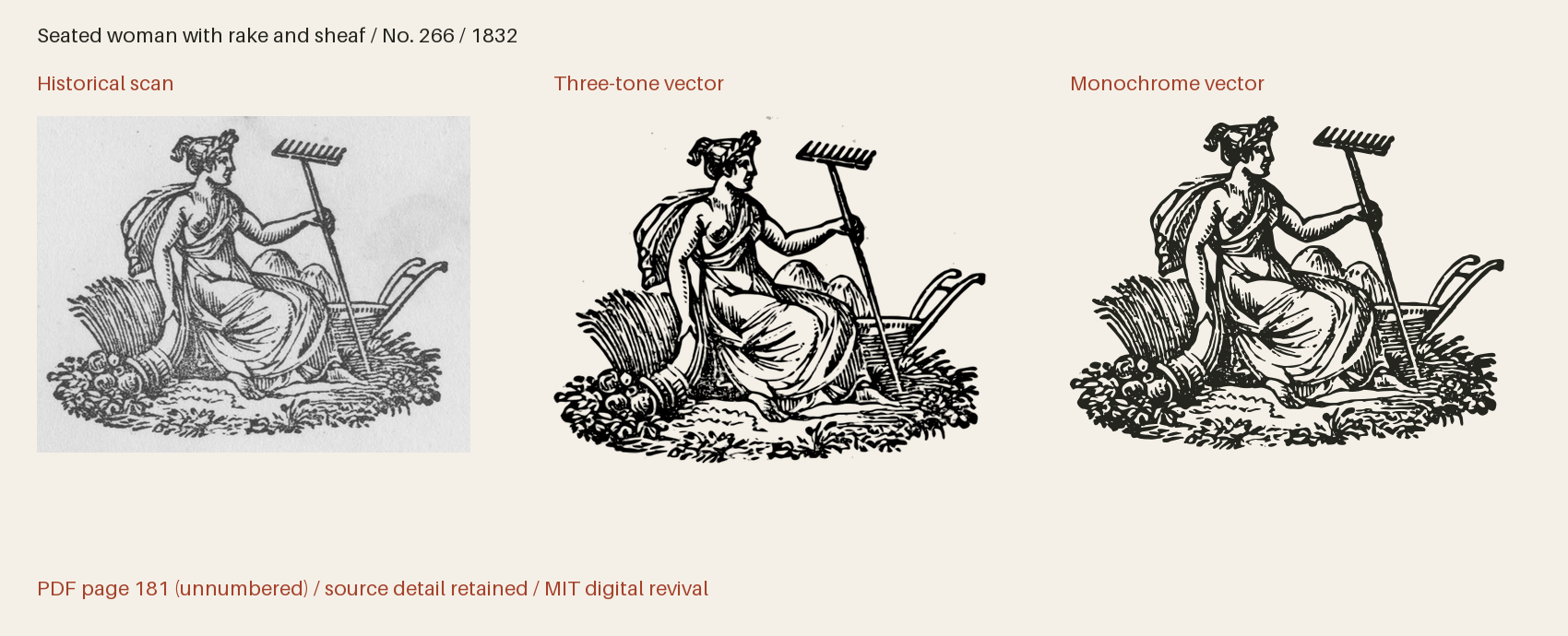 Historical scan beside the three-tone and monochrome vector revivals
